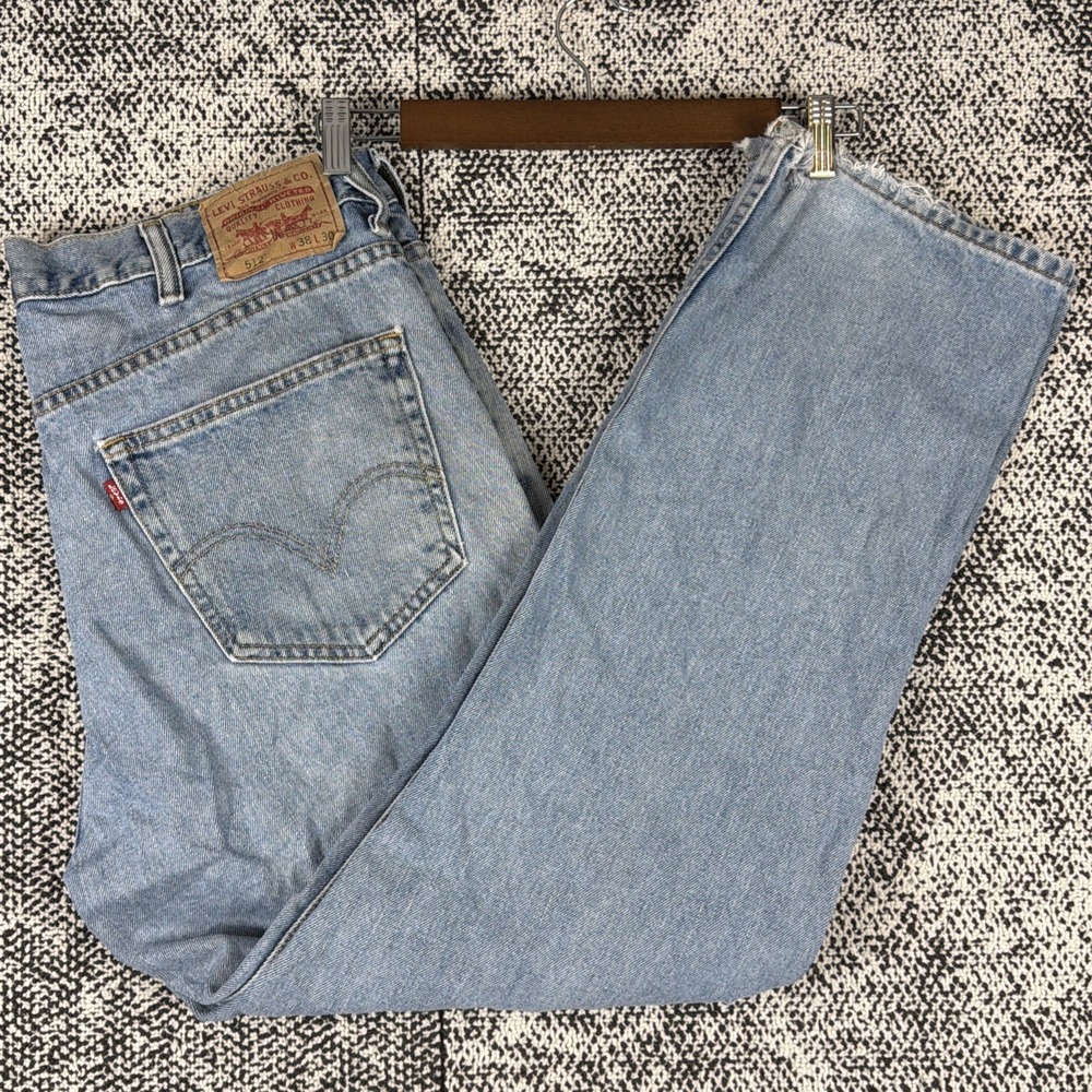Levis 512 Slim Fit Straight Blue Jeans Men 38 X 30 (FITS 37 X 30) Torn Hems READ